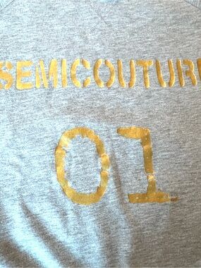 Semicouture Gray Varsity 01 Gold Spellout Crewneck Raglan Sweatshirt